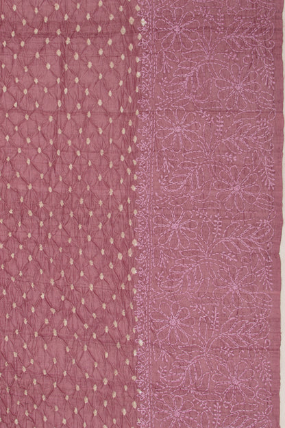 Tussar Bandhani Lilac Saree With Kantha Work