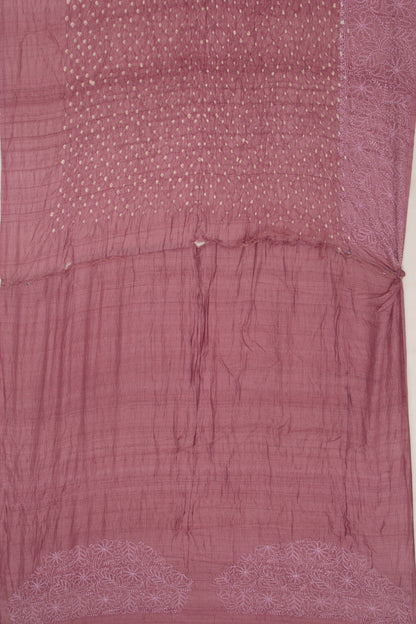 Tussar Bandhani Lilac Saree With Kantha Work