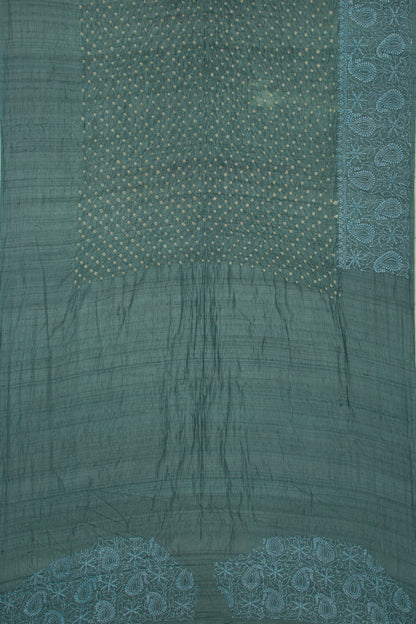 Tussar Bandhani Teal Green Saree With Kantha Work