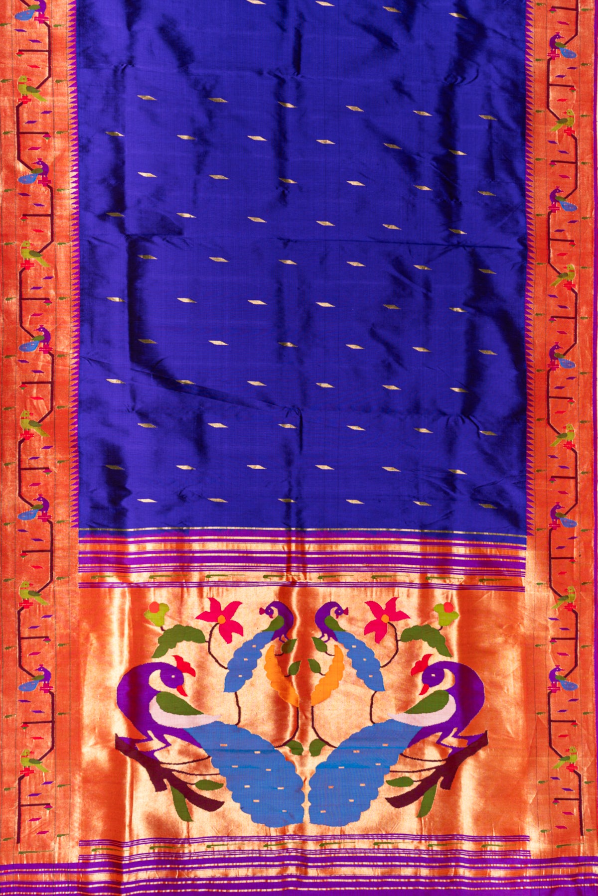 Paithani Silk Butta Royal Blue Saree With Akruthi Border