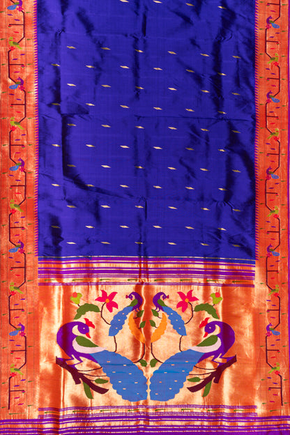 Paithani Silk Butta Royal Blue Saree With Akruthi Border