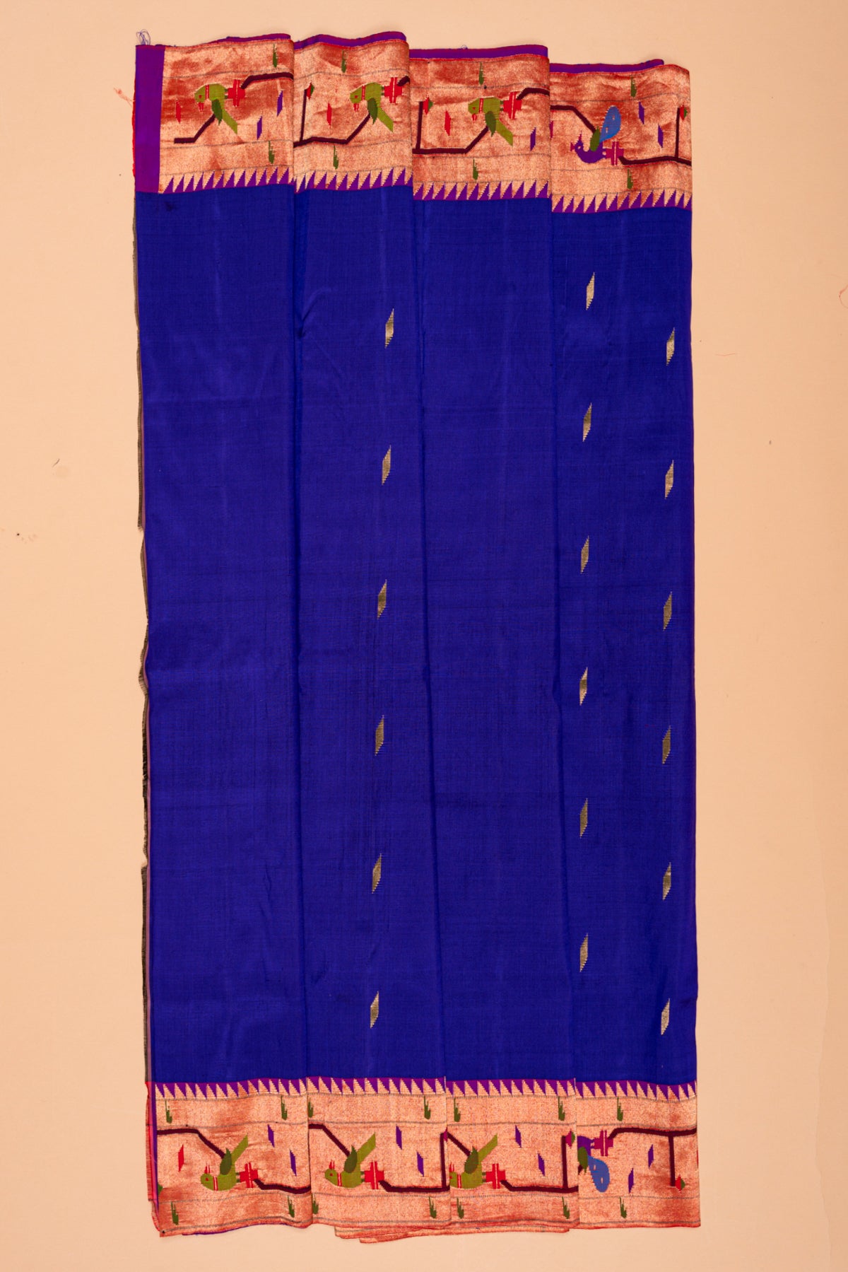 Paithani Silk Butta Royal Blue Saree With Akruthi Border