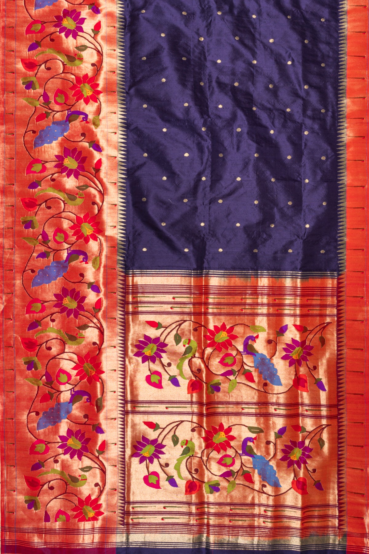 Paithani Silk Butta Dark Blue Saree With Morachi Border