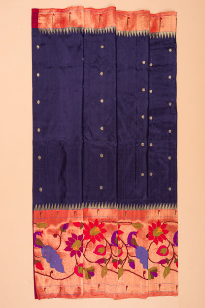 Paithani Silk Butta Dark Blue Saree With Morachi Border