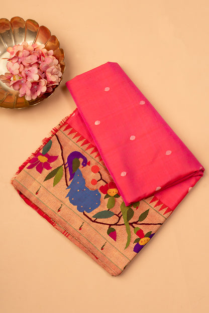 Paithani Silk Butta Pink Saree With Morachi Border