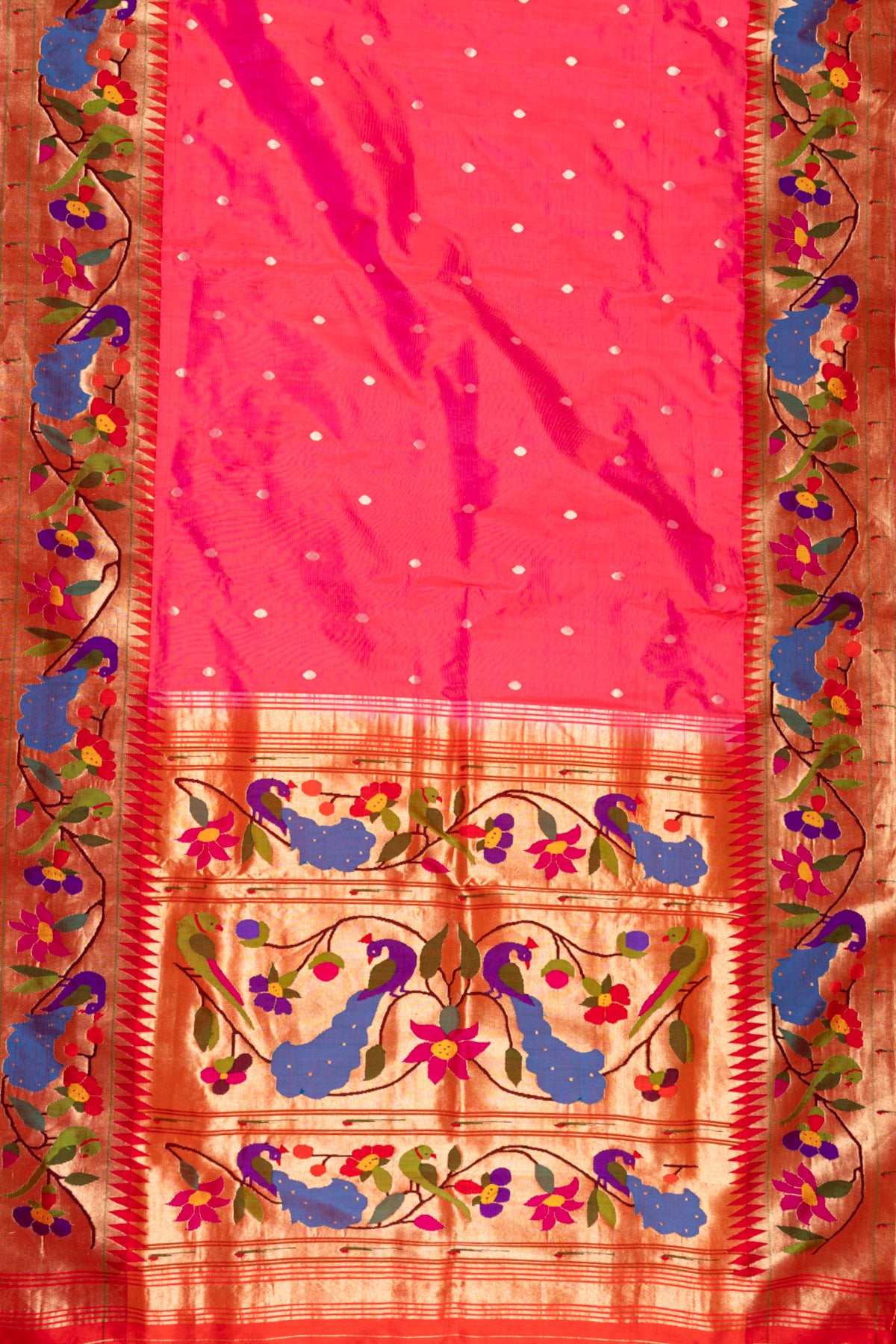 Paithani Silk Butta Pink Saree With Morachi Border