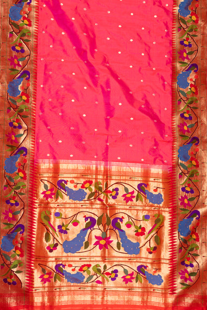 Paithani Silk Butta Pink Saree With Morachi Border