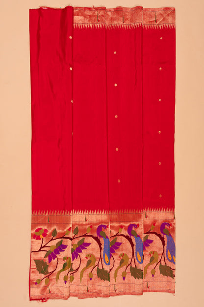 Paithani Silk Butta Red Saree WIth Big Morachi Border