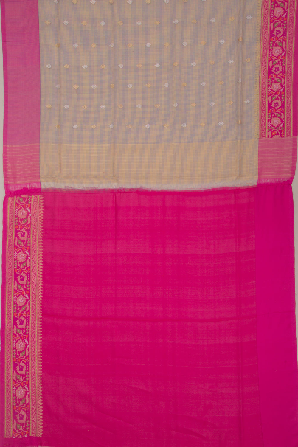 Banarasi Kora Organza Checks And Butta Grey Saree