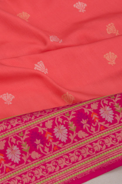 Banarasi Silk Butta Peach Saree
