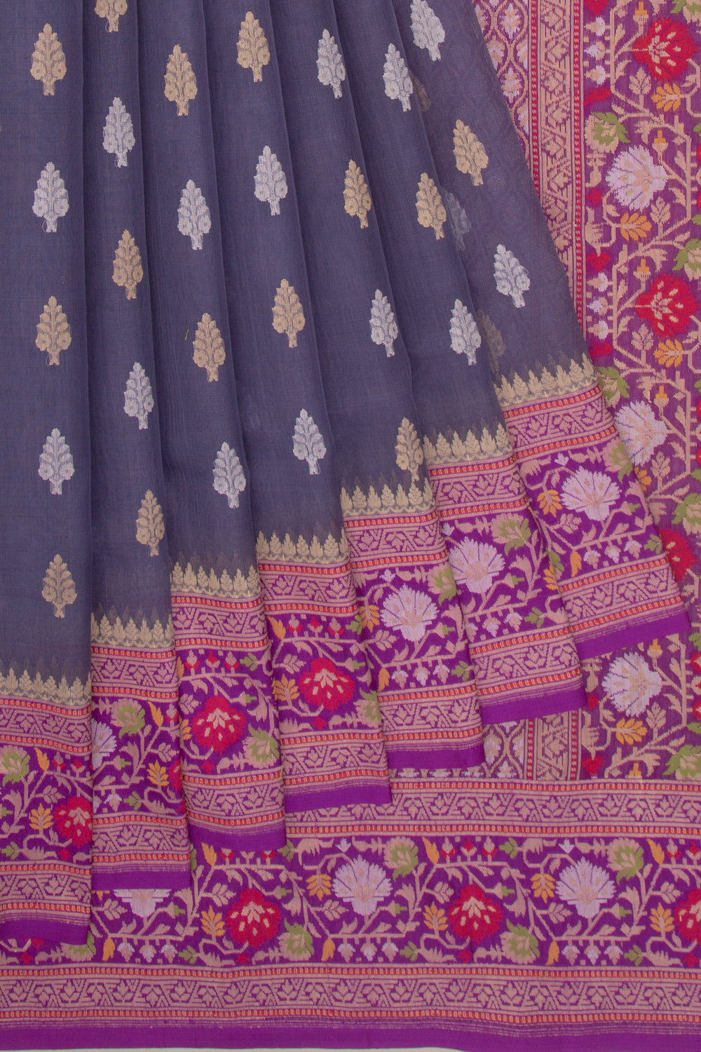Banarasi Kora Organza Butta Grey Saree