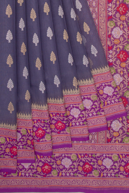 Banarasi Kora Organza Butta Grey Saree