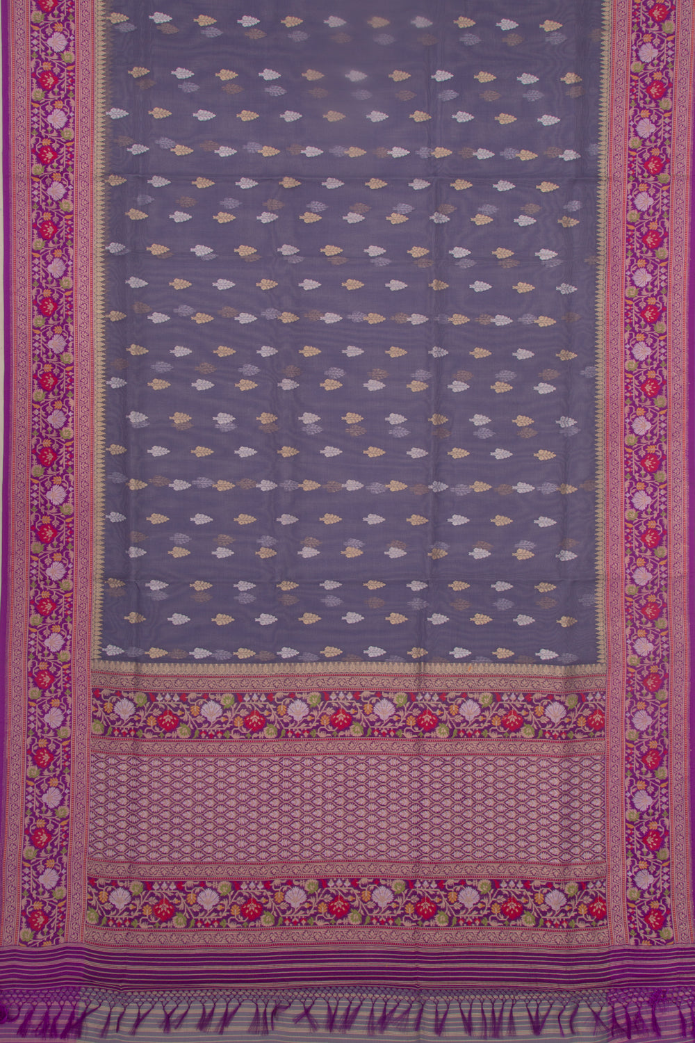 Banarasi Kora Organza Butta Grey Saree