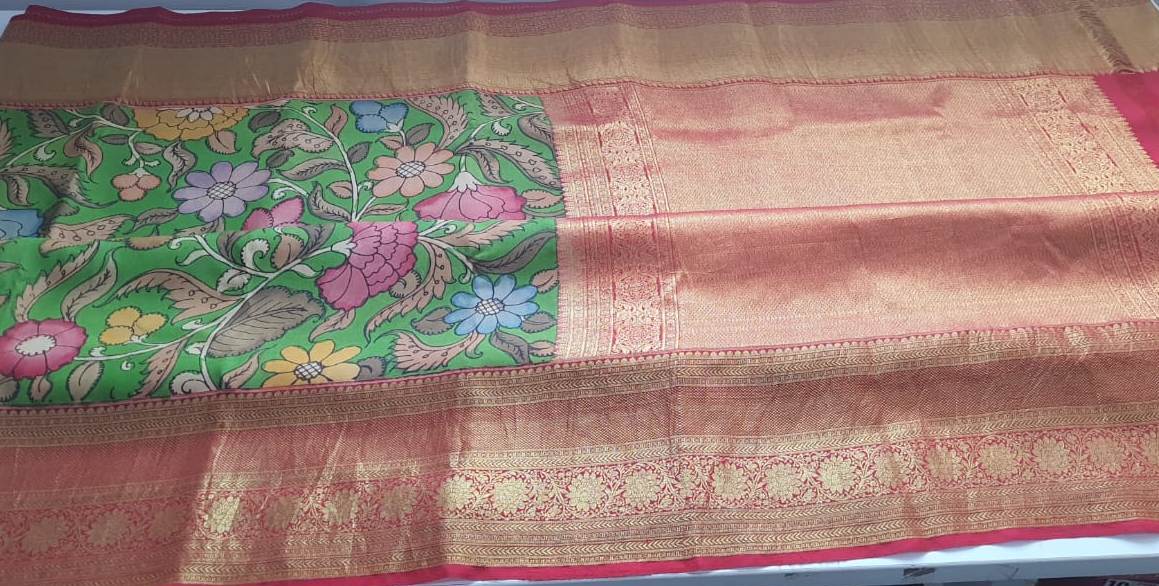 Kanchipuram Silk Kalamkari Green Saree