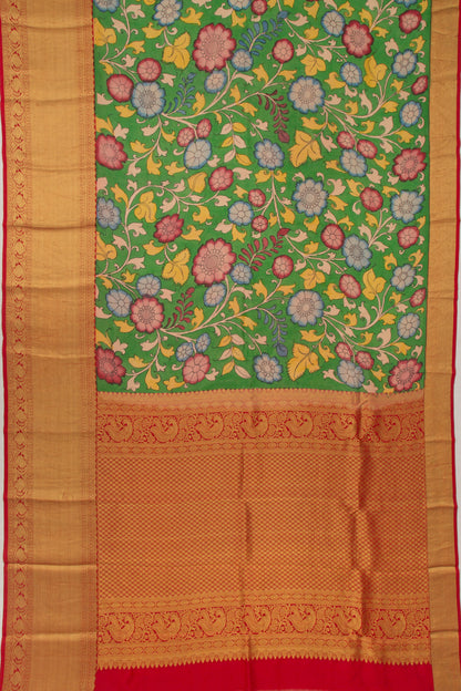 Kanchipuram Silk Handpainted Kalamkari Green Saree