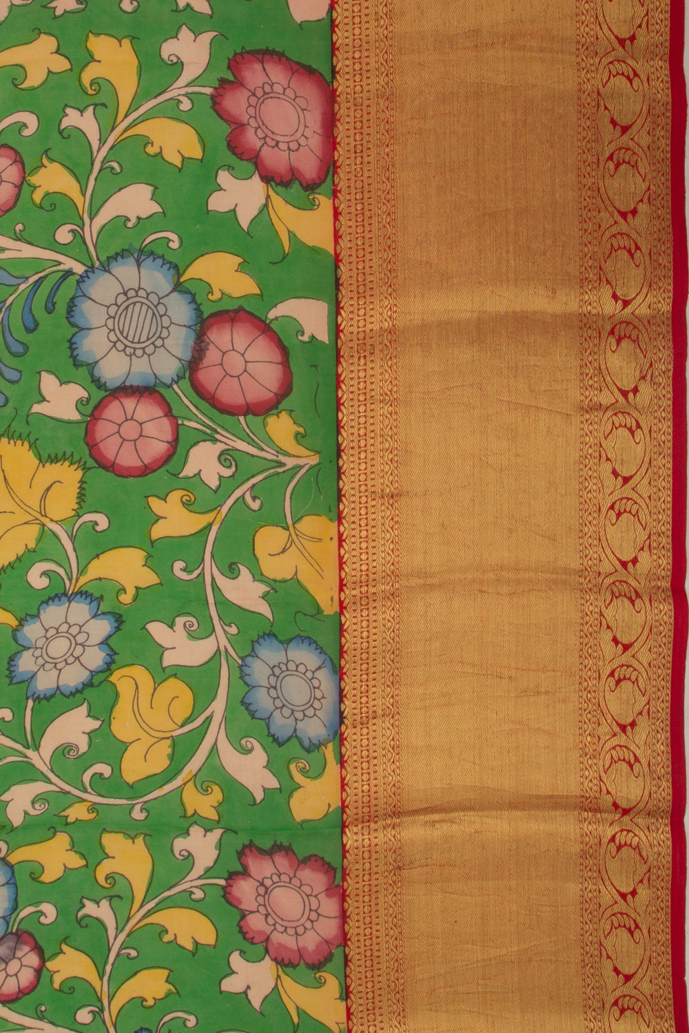 Kanchipuram Silk Handpainted Kalamkari Green Saree