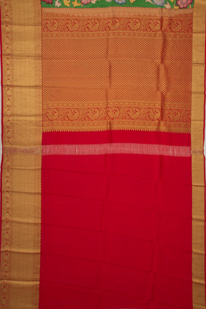 Kanchipuram Silk Handpainted Kalamkari Green Saree