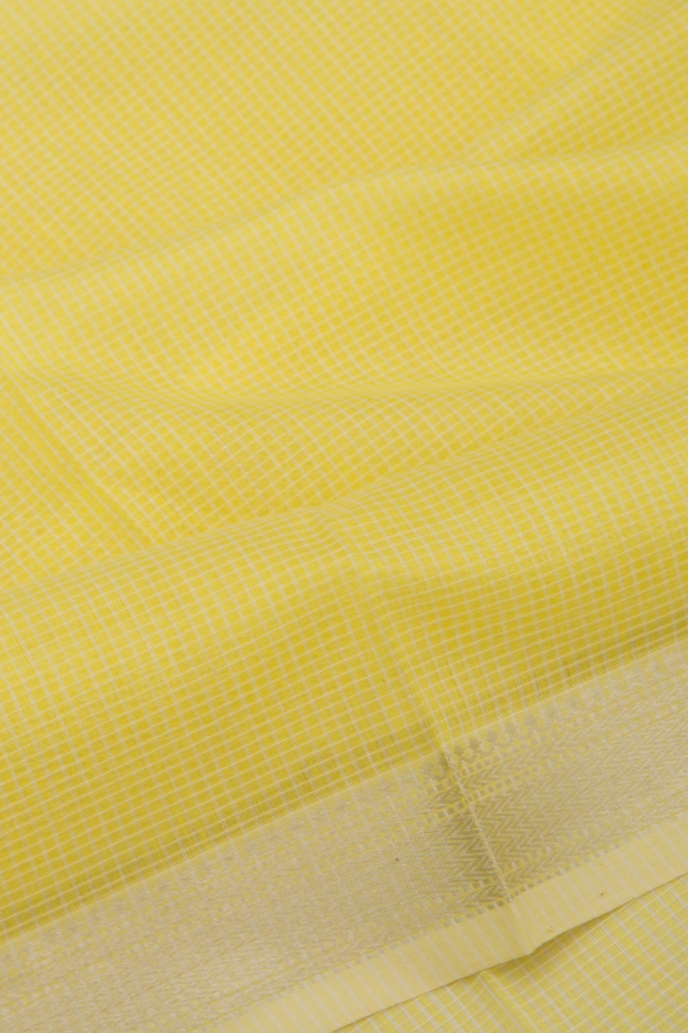 Maheswari Cotton Checks Lemon Yellow Saree