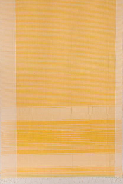Maheswari Cotton Checks Mustard Yellow Saree