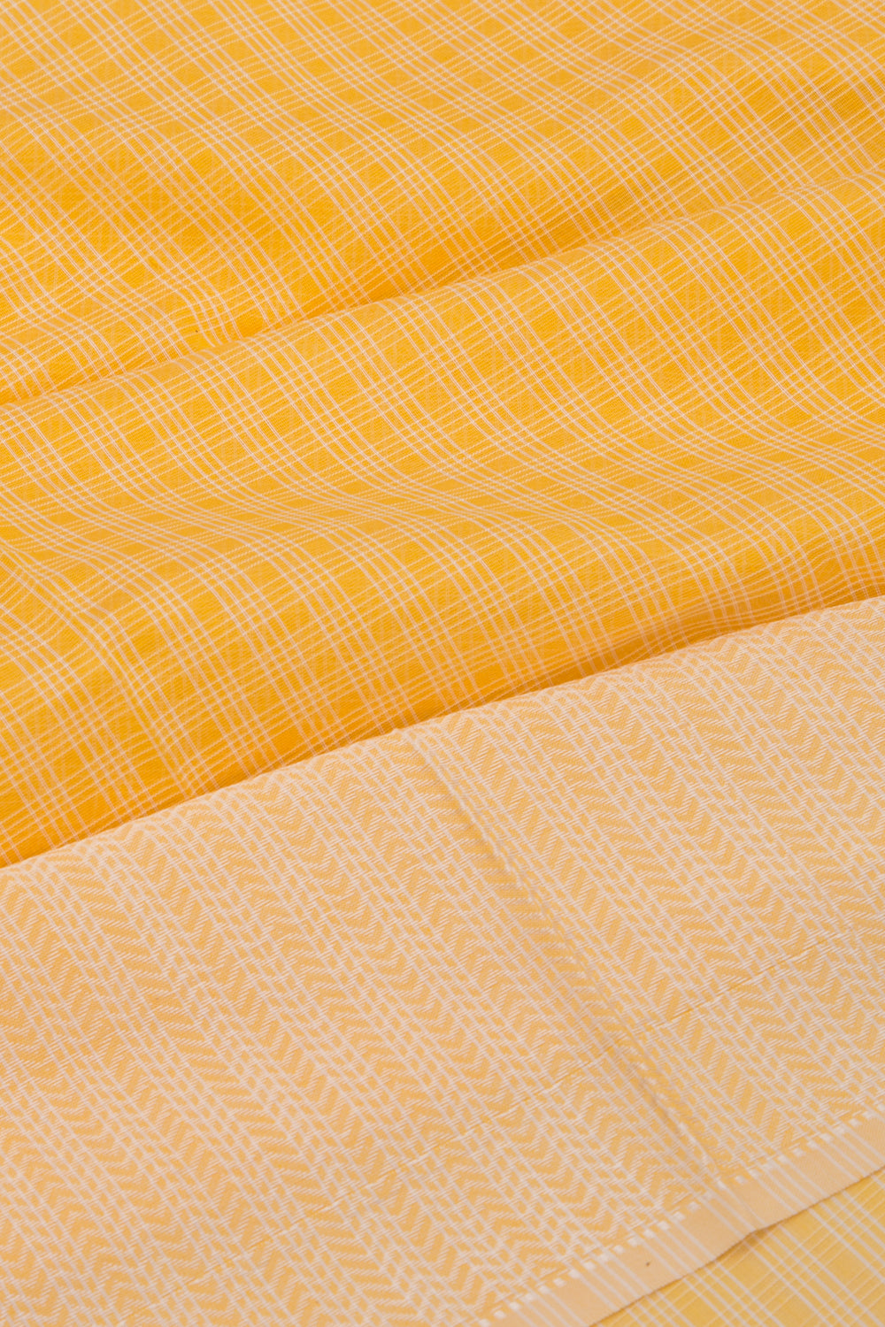Maheswari Cotton Checks Mustard Yellow Saree