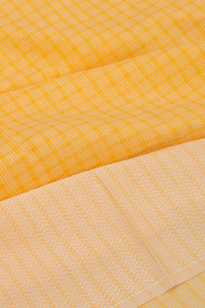 Maheswari Cotton Checks Mustard Yellow Saree