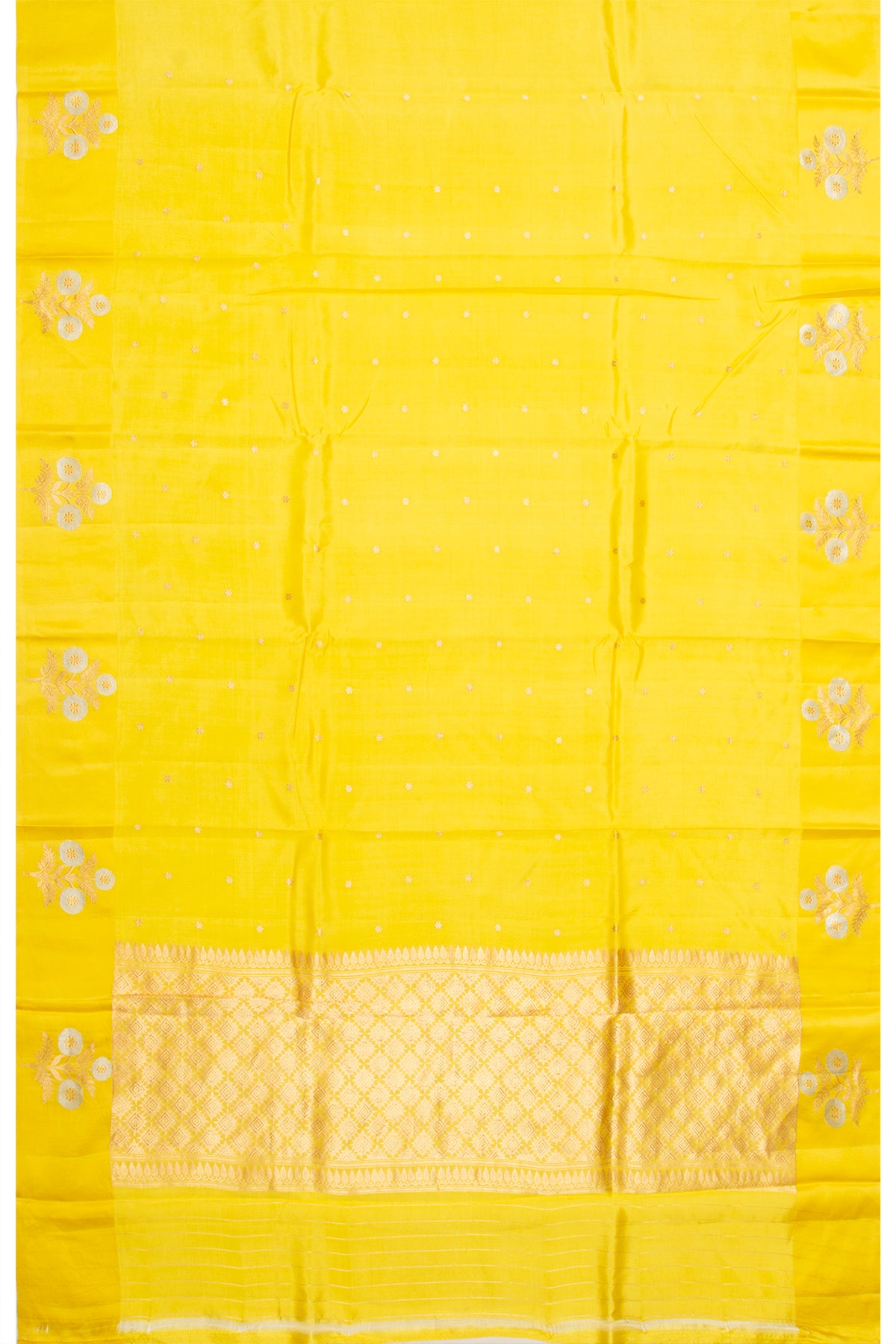 Banarasi Katan Silk Butta Lemon Yellow Saree With Satin Border