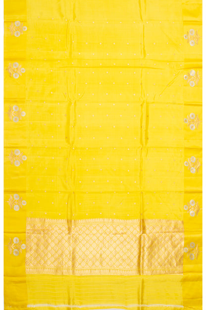 Banarasi Katan Silk Butta Lemon Yellow Saree With Satin Border