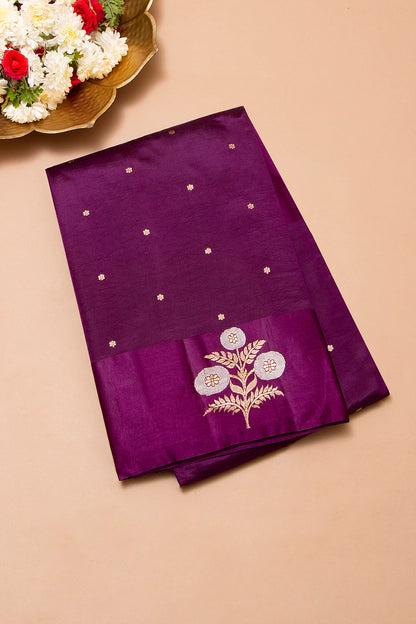 Banarasi Katan Silk Butta Purple Saree With Satin Border
