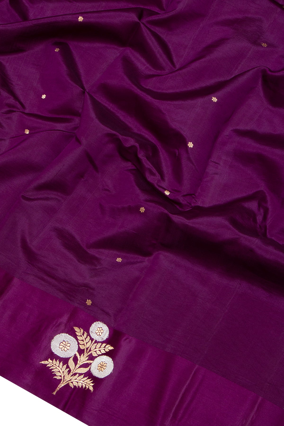 Banarasi Katan Silk Butta Purple Saree With Satin Border