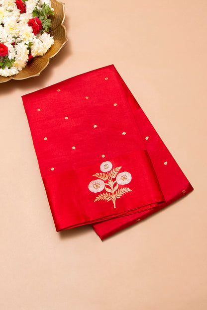 Banarasi Katan Silk Butta Red Saree With Satin Border