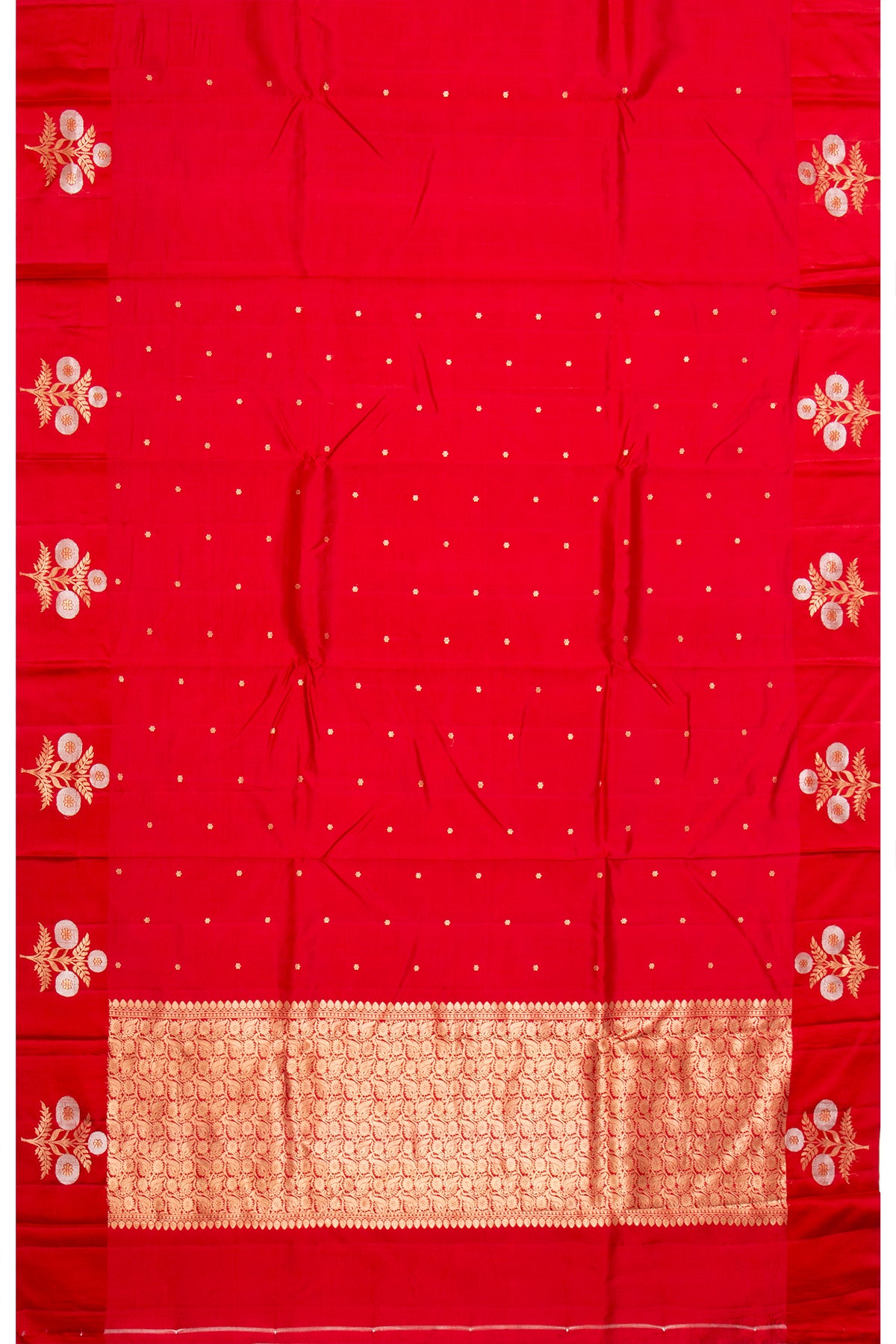 Banarasi Katan Silk Butta Red Saree With Satin Border