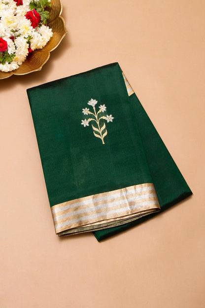 Banarasi Silk Butta Bottle Green Saree