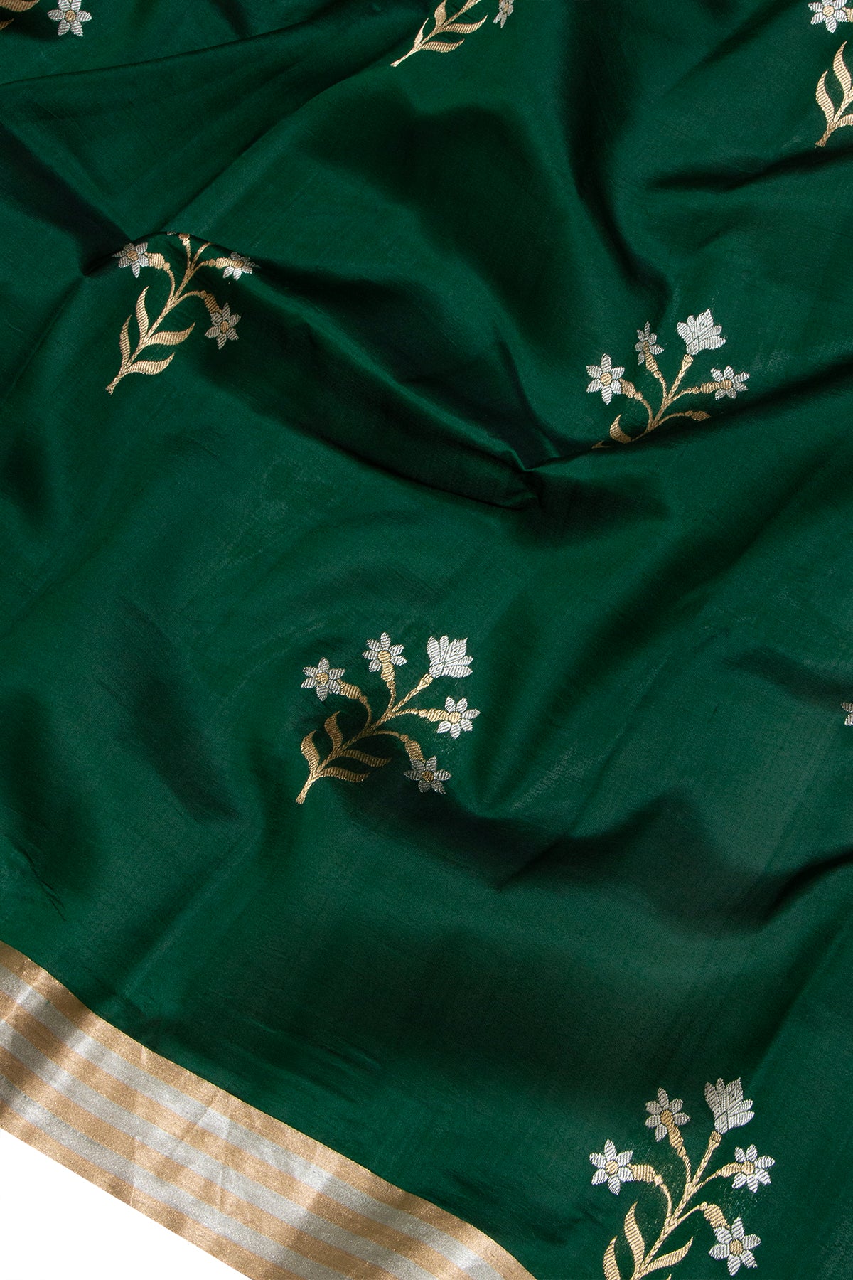 Banarasi Silk Butta Bottle Green Saree