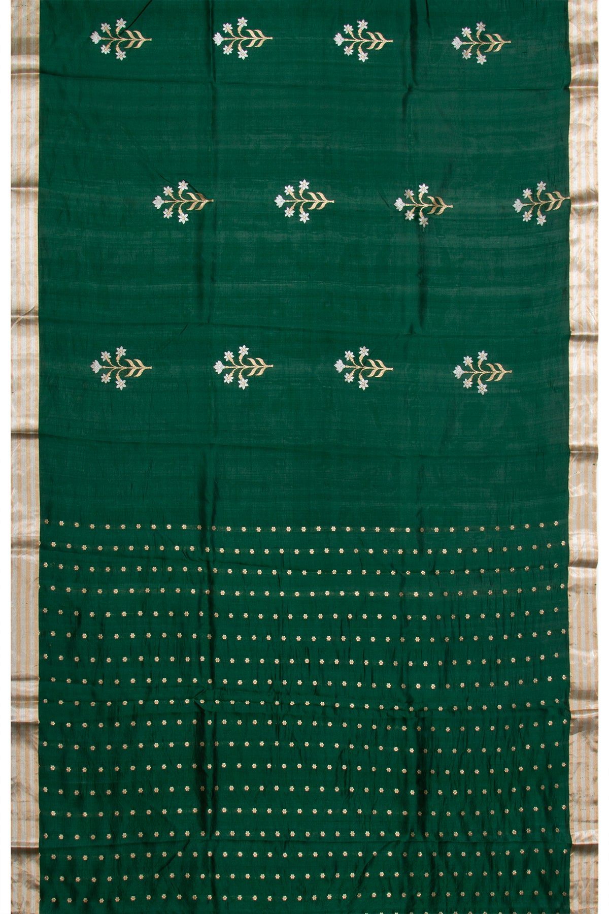 Banarasi Silk Butta Bottle Green Saree