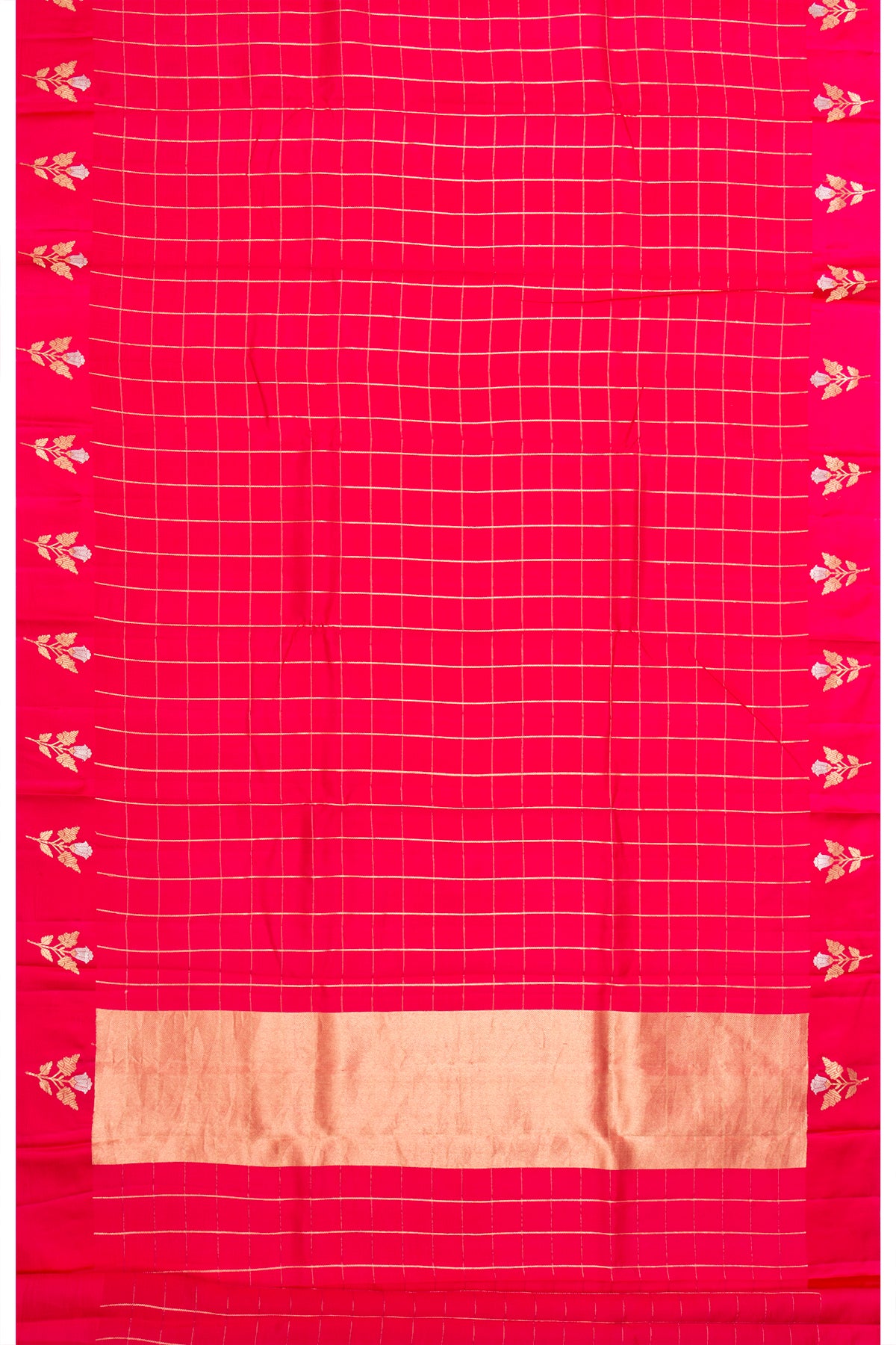 Banarasi Katan Silk Checks Red Saree With Satin Border