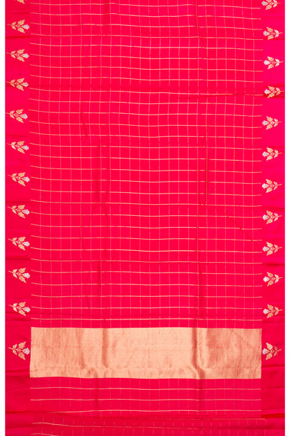 Banarasi Katan Silk Checks Red Saree With Satin Border