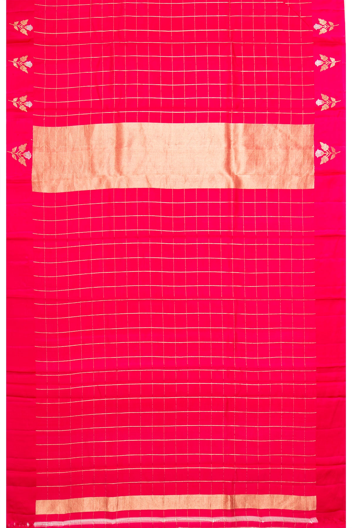 Banarasi Katan Silk Checks Red Saree With Satin Border