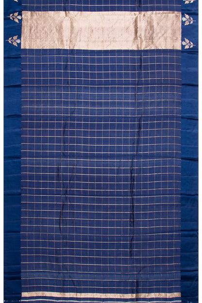 Banarasi Katan Silk Checks Dark Blue Saree With Satin Border
