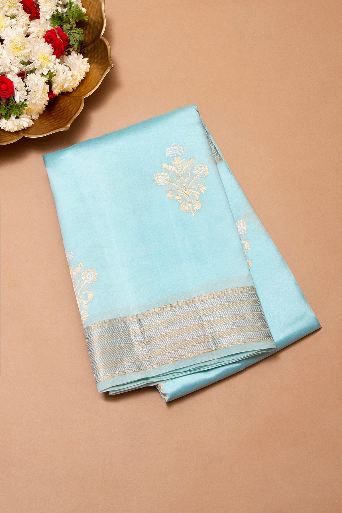 Banarasi Katan Silk Butta Sky Blue Saree
