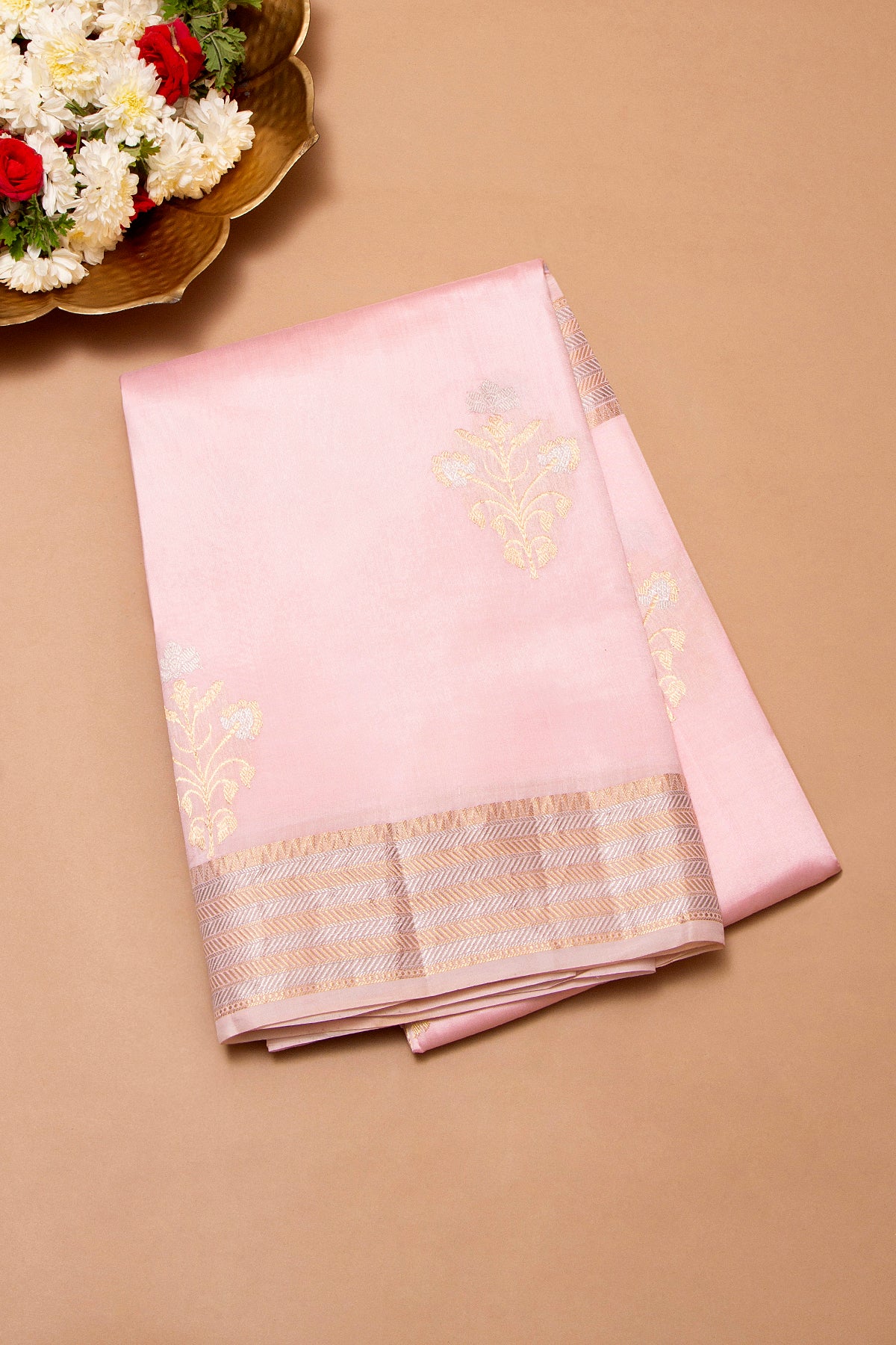 Banarasi Katan Silk Butta Pastel Pink Saree