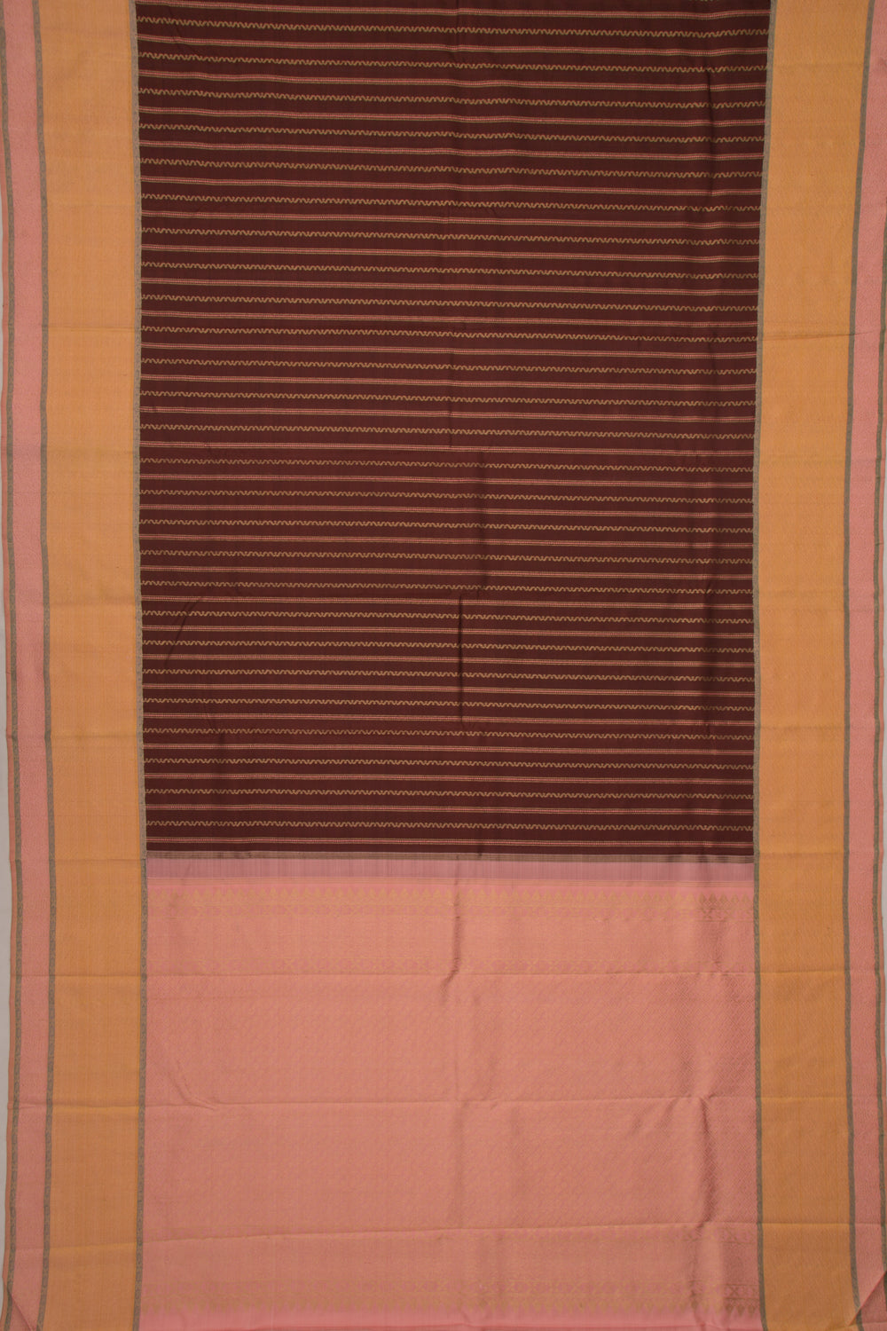 Kanchipuram Silk Vertical Lines Brown Saree