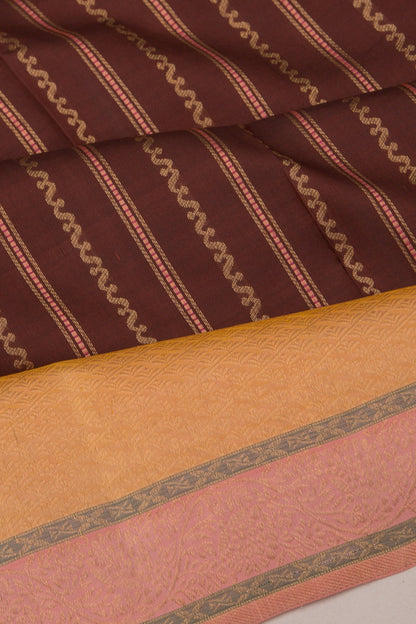 Kanchipuram Silk Vertical Lines Brown Saree