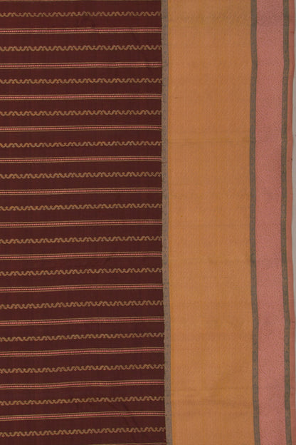 Kanchipuram Silk Vertical Lines Brown Saree