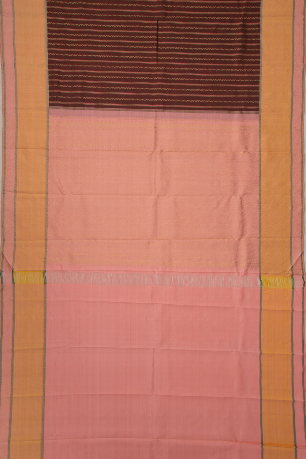 Kanchipuram Silk Vertical Lines Brown Saree