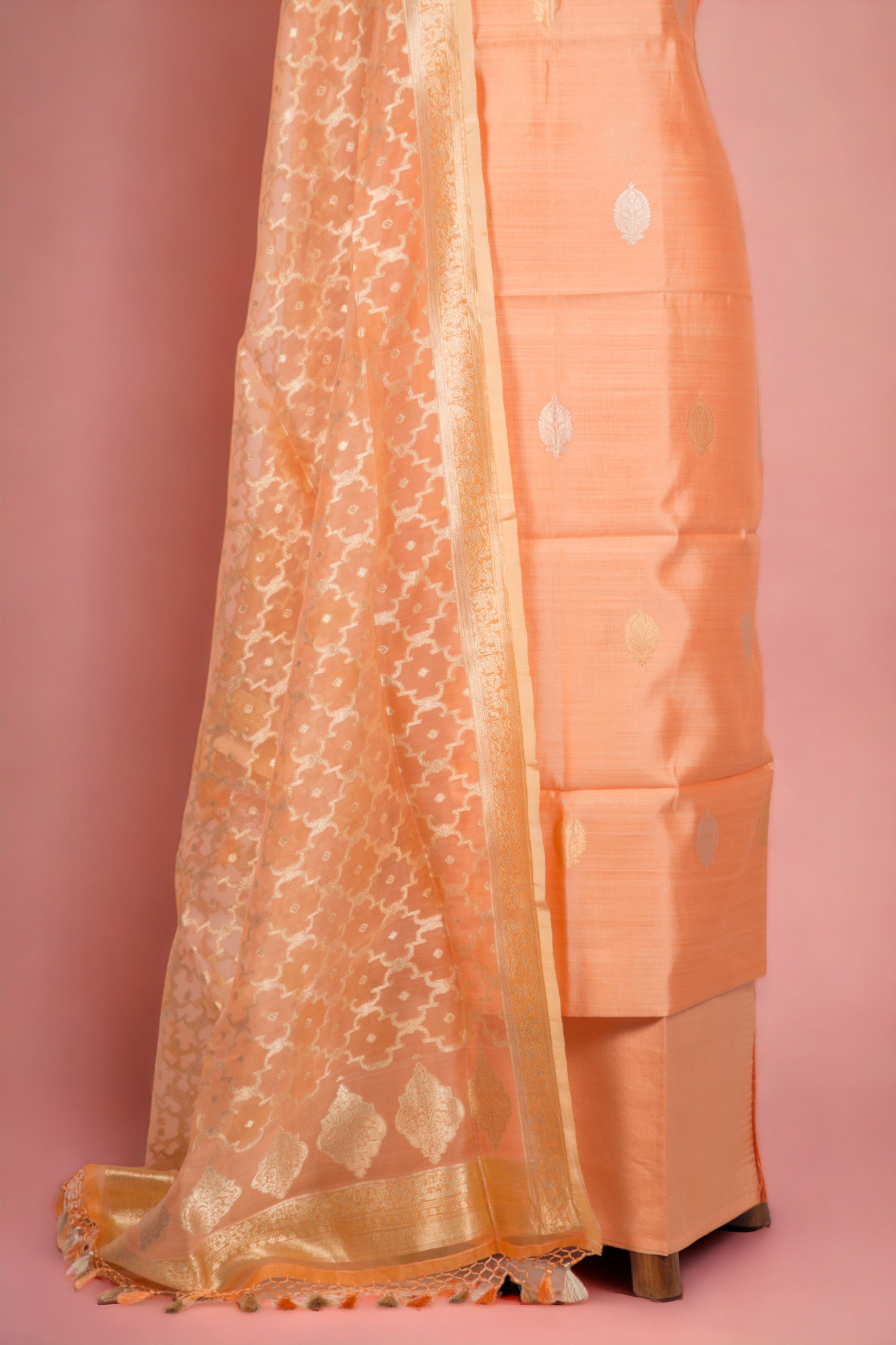 Chanderi Silk Orange Salwar Suit Set