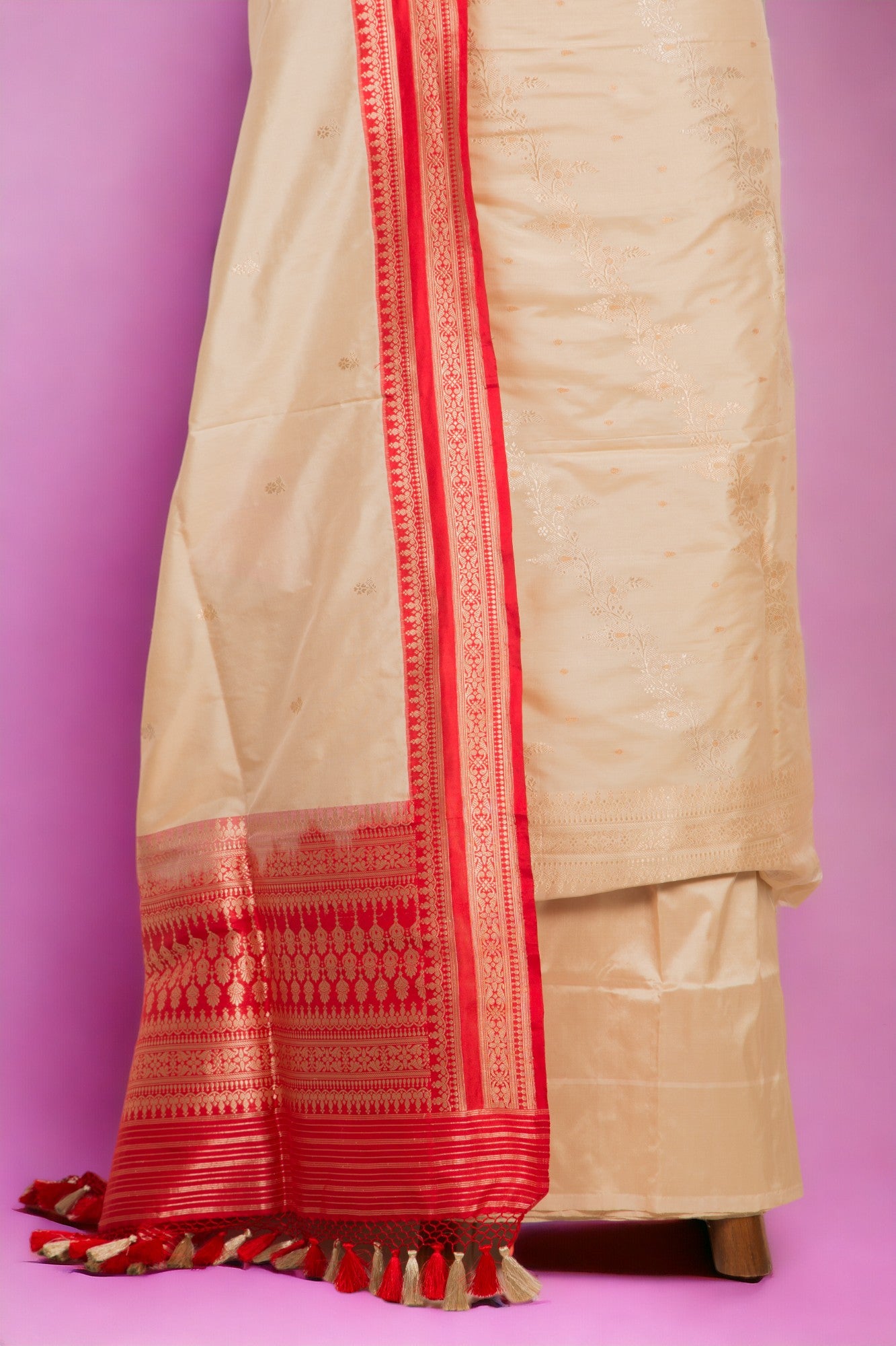 Banarasi Silk Jaal Cream Salwar Suit Set