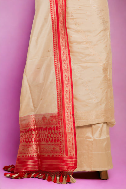 Banarasi Silk Jaal Cream Salwar Suit Set