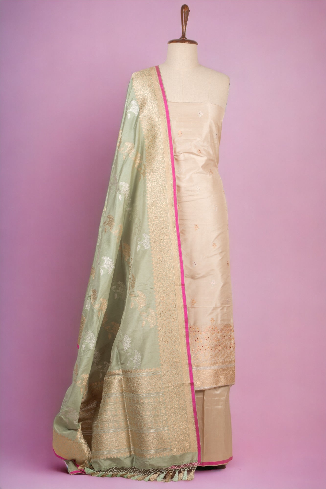 Banarasi Silk Butta Cream Salwar Suit Set