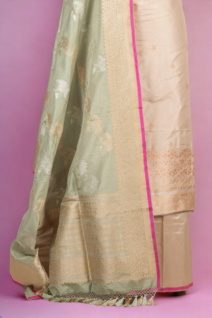 Banarasi Silk Butta Cream Salwar Suit Set