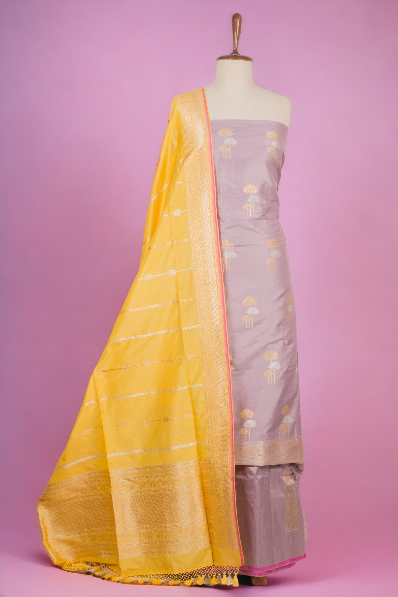 Banarasi Silk Butta Lilac Salwar Suit Set